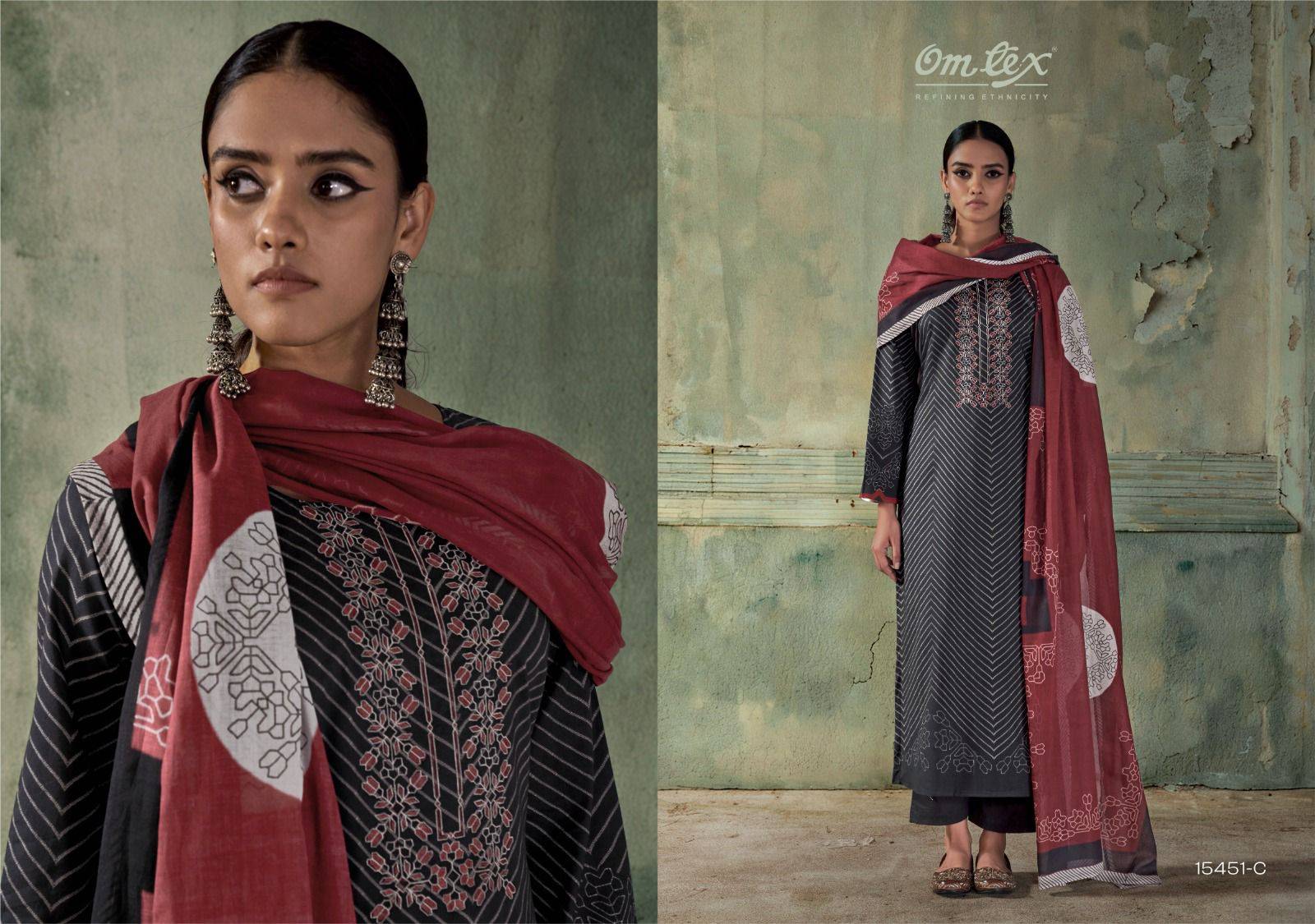 FIZA By OMTEX 15451 A TO 15451 C Beautiful Festive Suits Stylish Colorful Fancy Casual Wear & Ethnic Wear PREMIUM COTTON Dresses At Wholesale Price